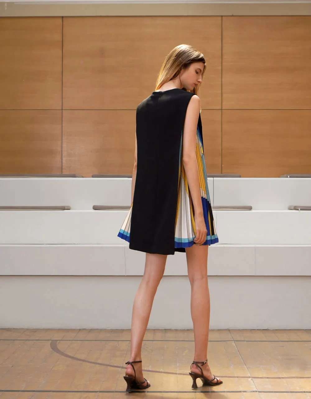 Side Printed Pleated Shift Dress