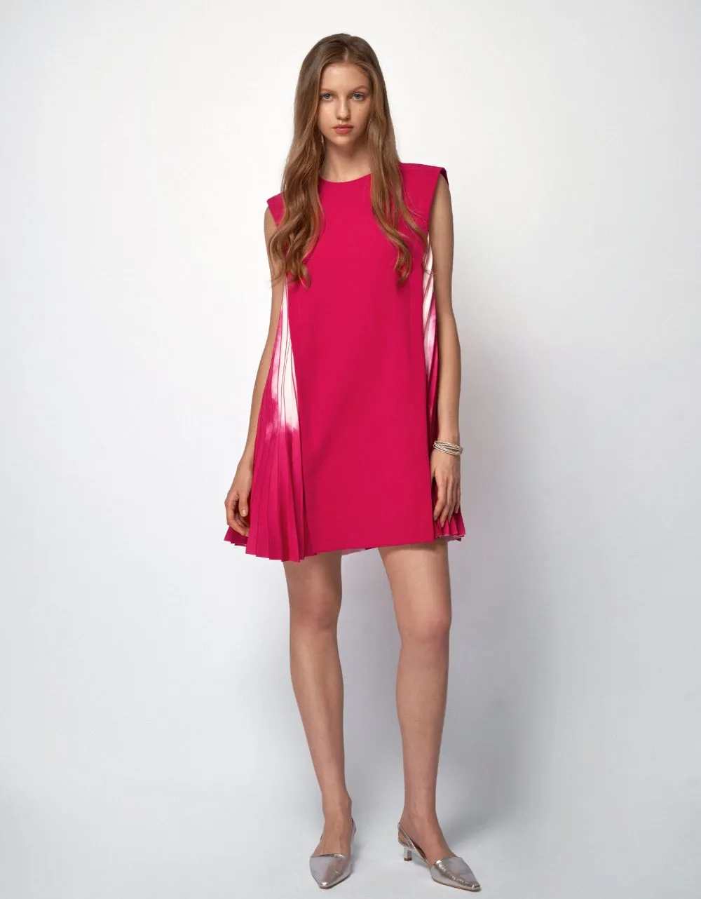 Side Printed Pleated Shift Dress