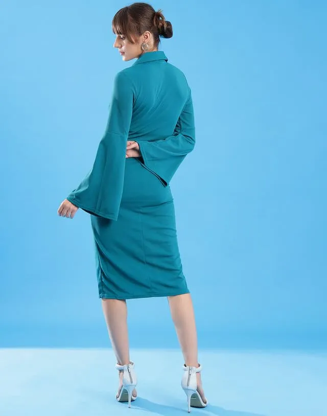 SIRIL Western Dress | Lycra Solid Dress for Women | One Piece Dress | Bodycon Dress for Women (Teal Blue)