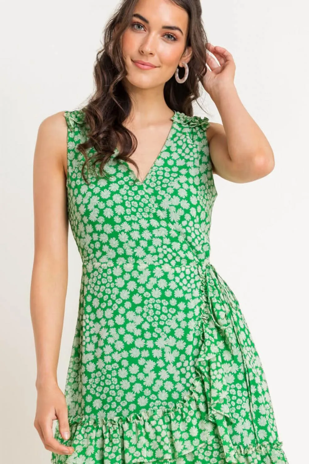 Sleeveless Floral Wrap Dress
