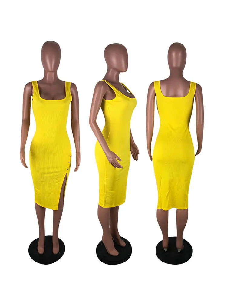 Square Neck Solid Color Sleeveless Club Mini Dresses