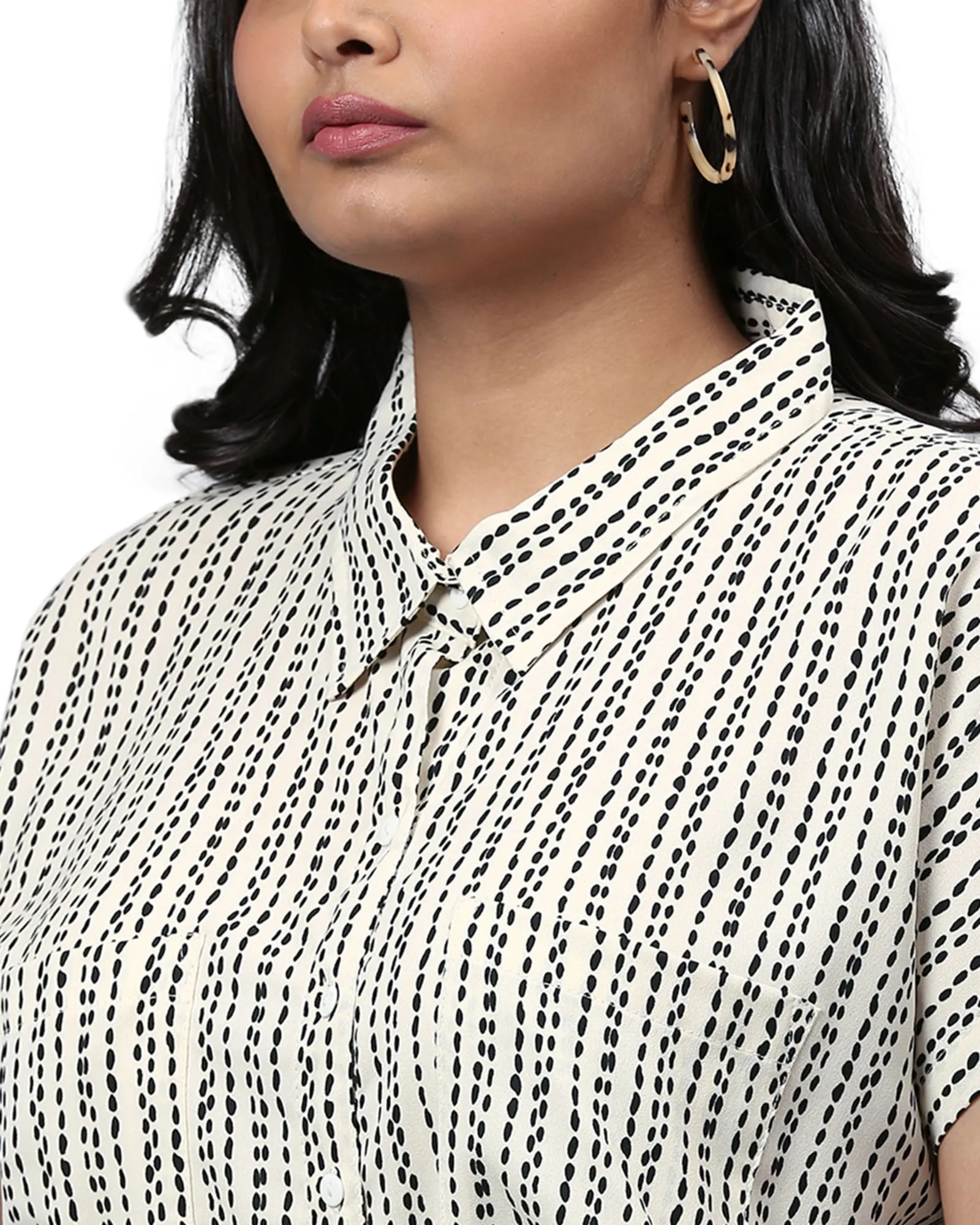 Striped Printed Front Button Dress | Cream