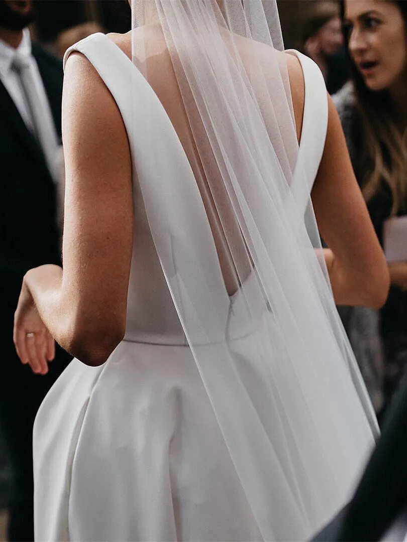 Stunning V-neck Satin Wedding Dresses A-line Bridal Gowns WD199