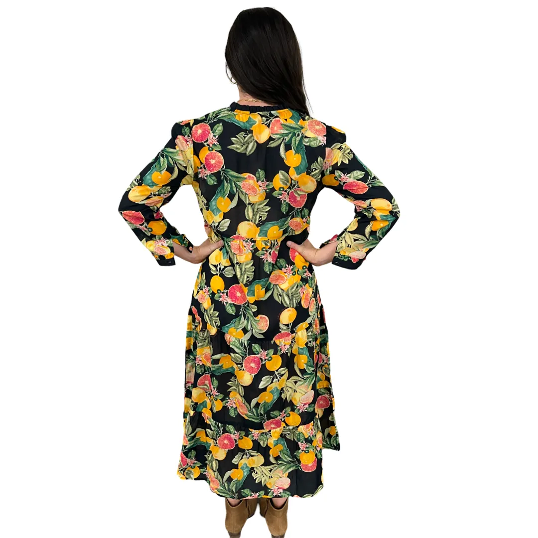 The Penny Dress in Black Citrus Floral