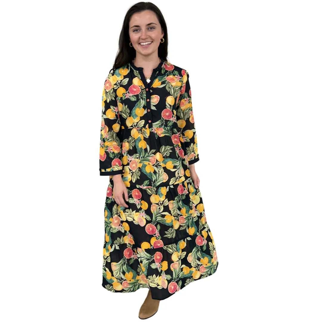The Penny Dress in Black Citrus Floral