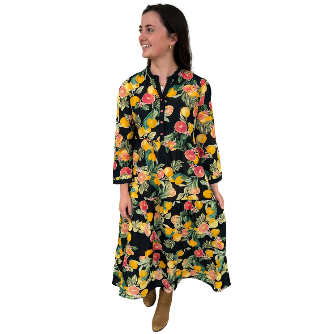 The Penny Dress in Black Citrus Floral