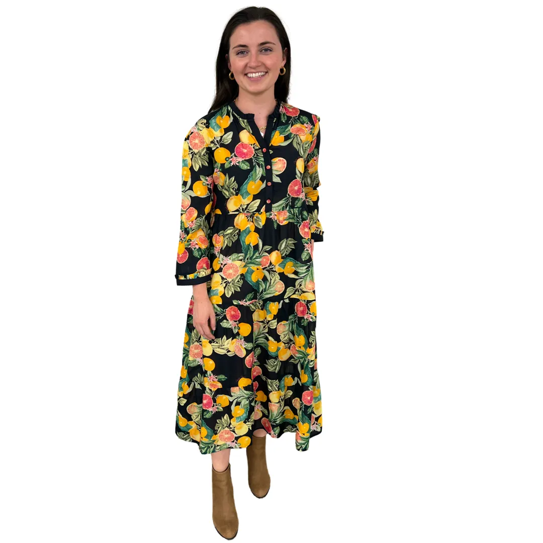 The Penny Dress in Black Citrus Floral