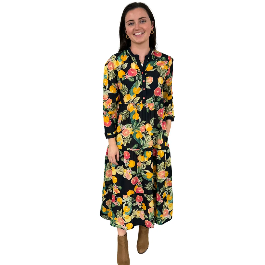 The Penny Dress in Black Citrus Floral