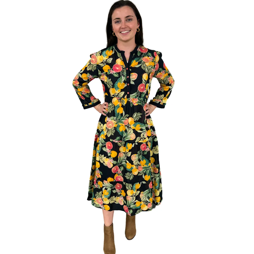 The Penny Dress in Black Citrus Floral
