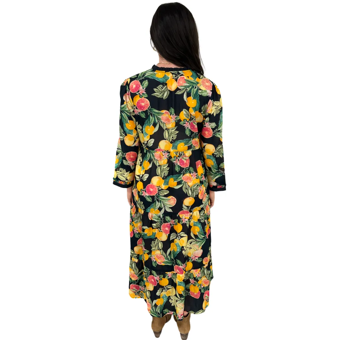 The Penny Dress in Black Citrus Floral