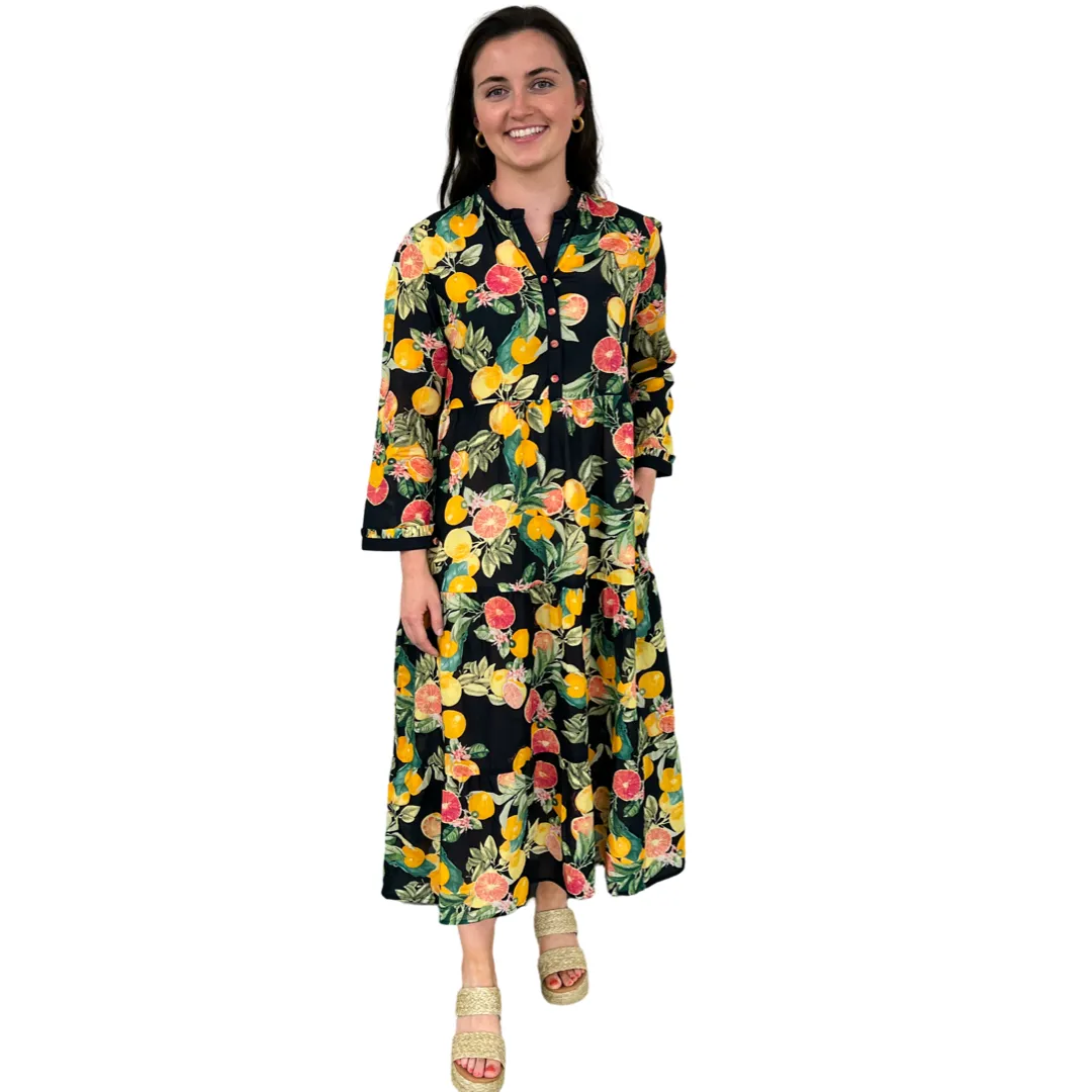 The Penny Dress in Black Citrus Floral