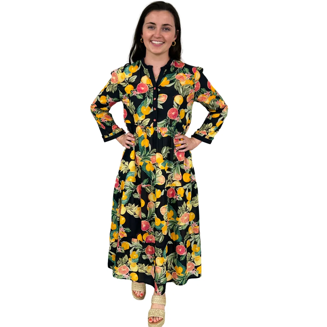 The Penny Dress in Black Citrus Floral