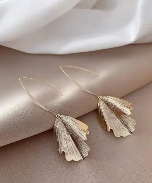 Unique Gold Sterling Silver Alloy Ginkgo leaves Drop Earrings WP003