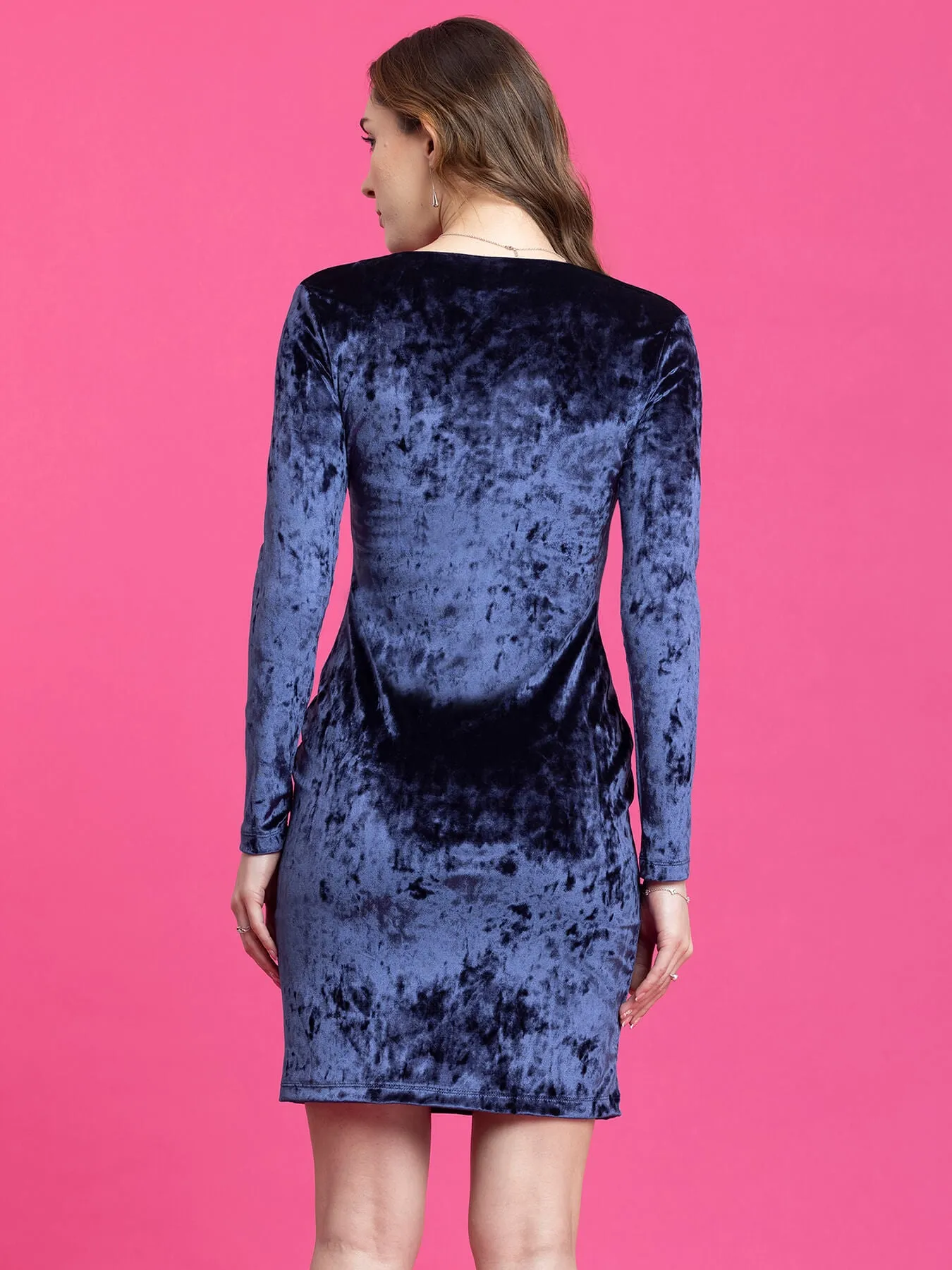 Velvet Shift Dress - Blue