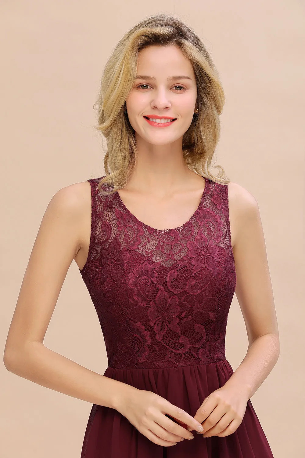 Vintage High Low A-line Bateau Appliques Chiffon Bridesmaid Dresses