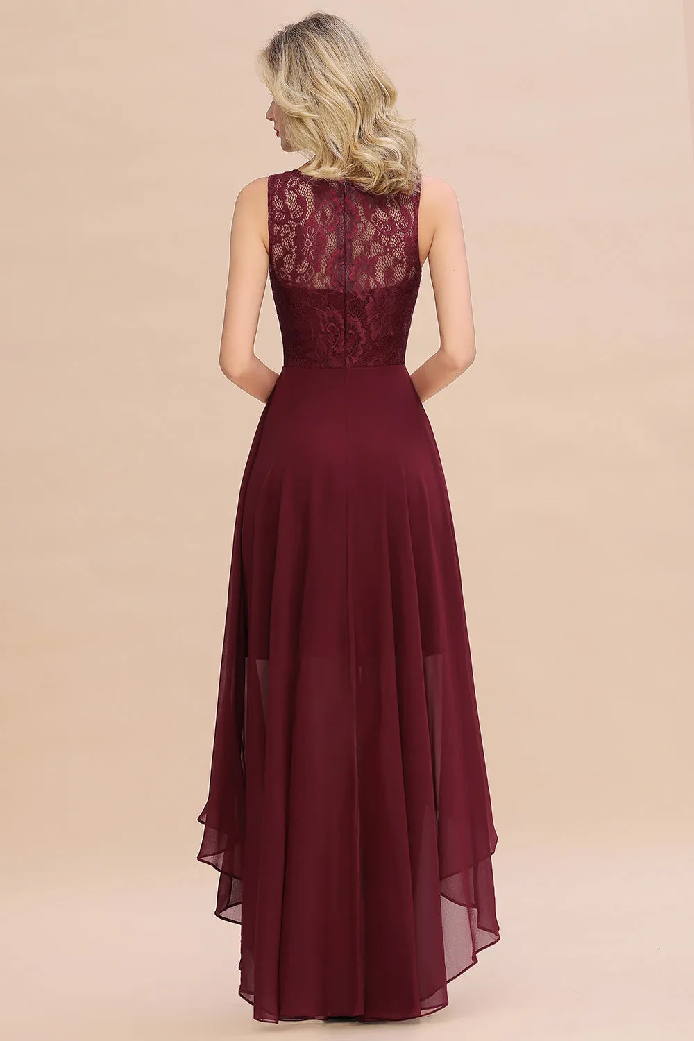 Vintage High Low A-line Bateau Appliques Chiffon Bridesmaid Dresses