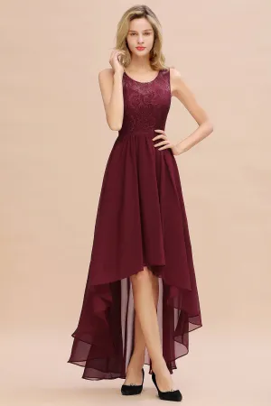 Vintage High Low A-line Bateau Appliques Chiffon Bridesmaid Dresses