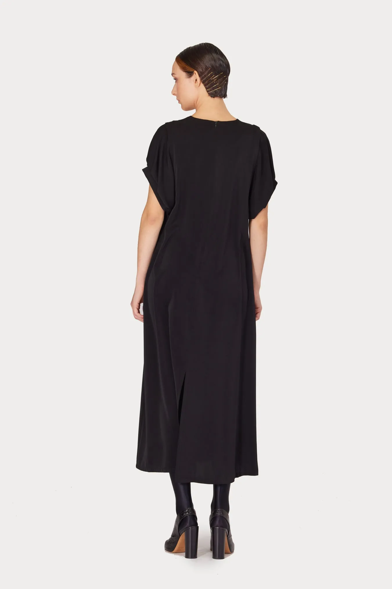 Viscose Midi Black Dress With Floral Detail