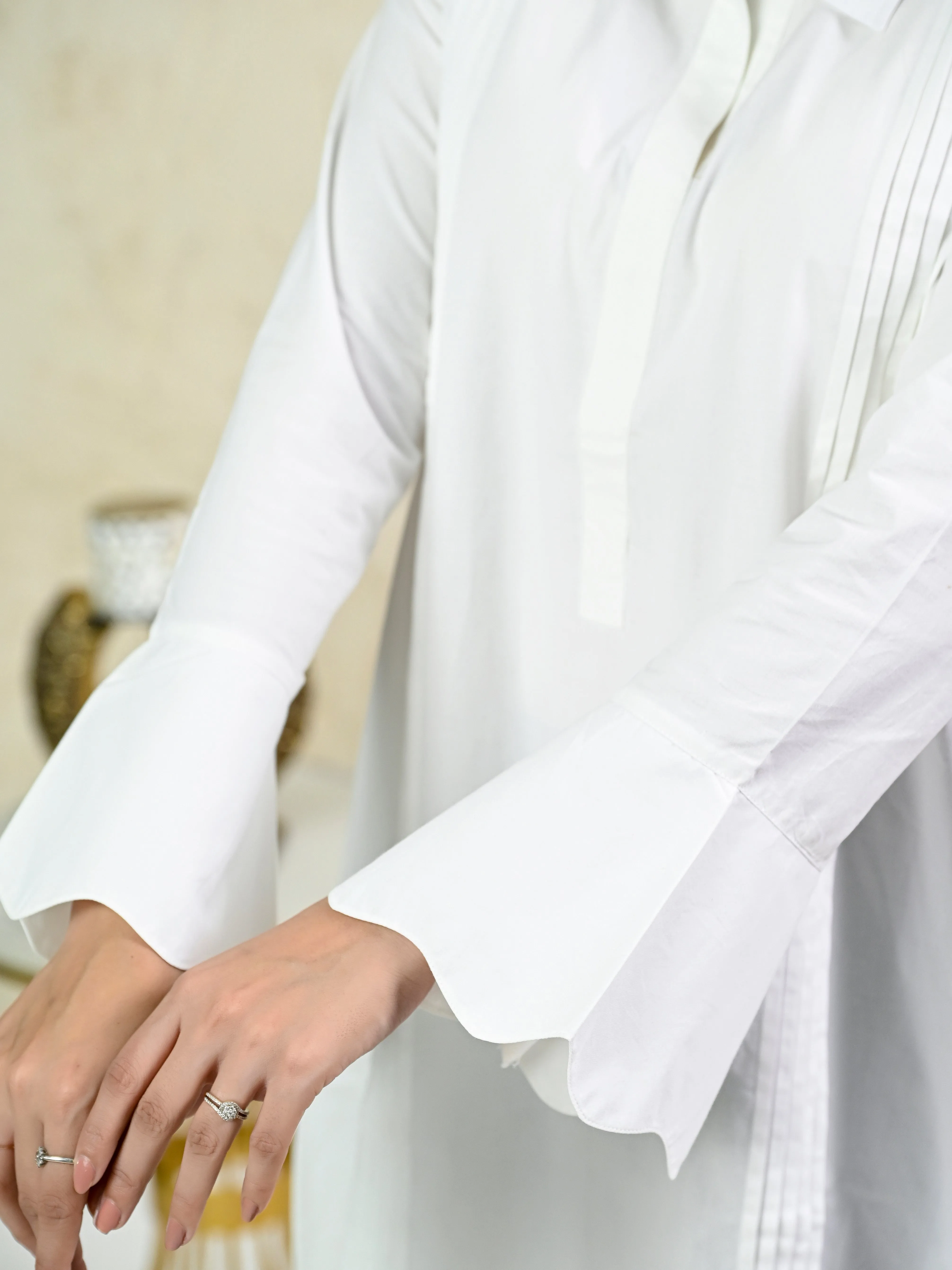 White Cotton Poplin scalloped dress