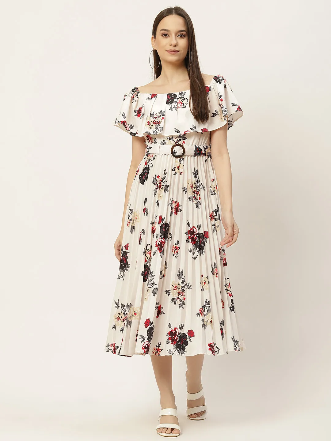Women  A-Line Off Shoulder Pleated Dress