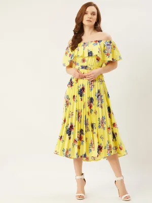 Women  A-Line Off Shoulder Pleated Dress