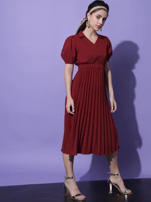 Women Maroon Crepe Midi Dress