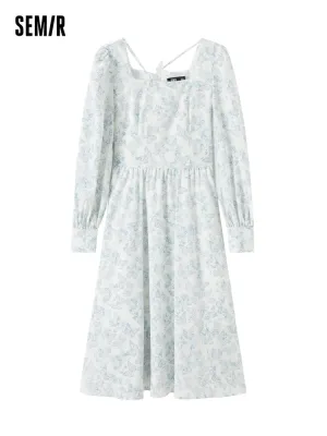 Women's Floral Butterfly Print Fitted Woven Dress