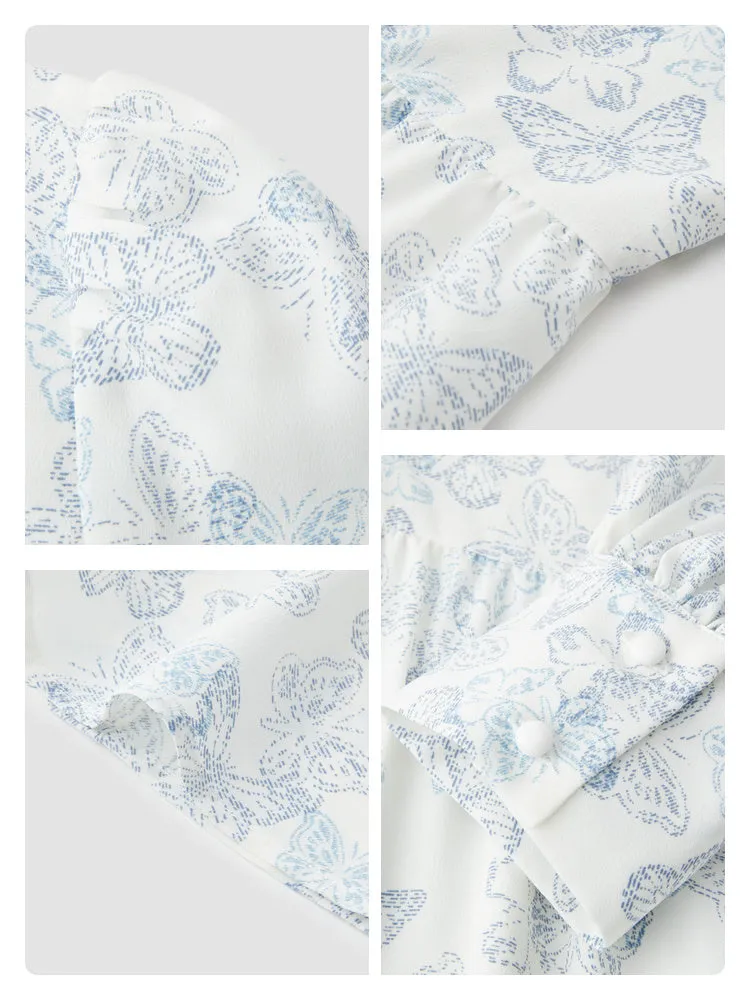 Women's Floral Butterfly Print Fitted Woven Dress