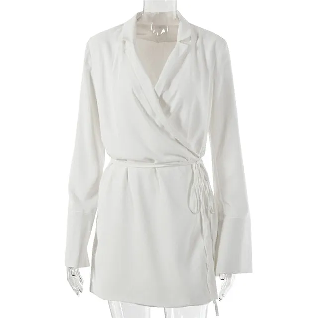 Women's V-Neck Shirt Flare Sleeve Lace Up Mini Dresses