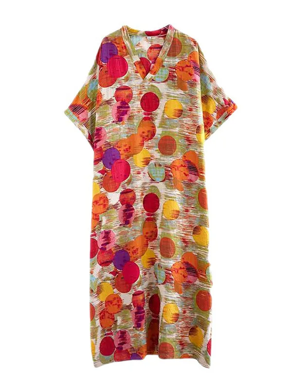 xakxx Batwing Sleeves Half Sleeves Contrast Color Polka-Dot V-Neck Maxi Dresses