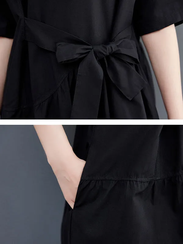 xakxx Casual Half Sleeves Loose Solid Color Round-Neck Midi Dresses