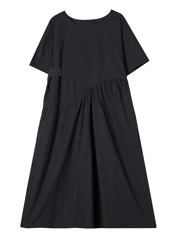 xakxx Casual Half Sleeves Loose Solid Color Round-Neck Midi Dresses