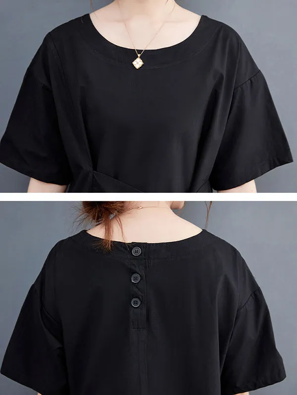 xakxx Casual Half Sleeves Loose Solid Color Round-Neck Midi Dresses