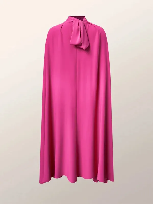 xakxx Simple Batwing Sleeves Lace-Up Solid Color High-Neck Midi Dresses