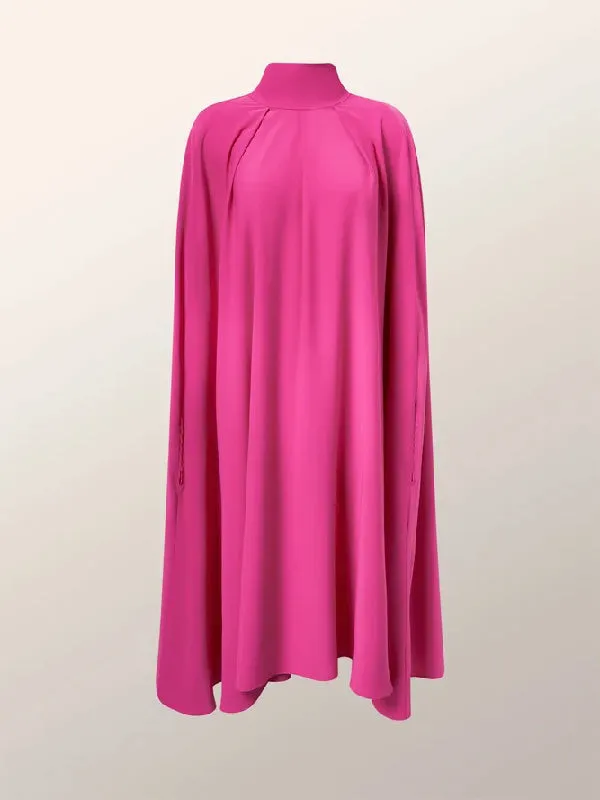 xakxx Simple Batwing Sleeves Lace-Up Solid Color High-Neck Midi Dresses
